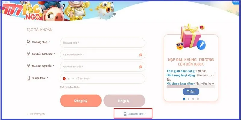 Hướng dẫn đăng ký di động tại 777LOC