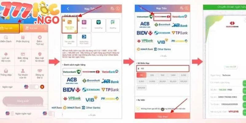 Quy trình nạp tiền 777LOC an toàn, nhanh chóng 